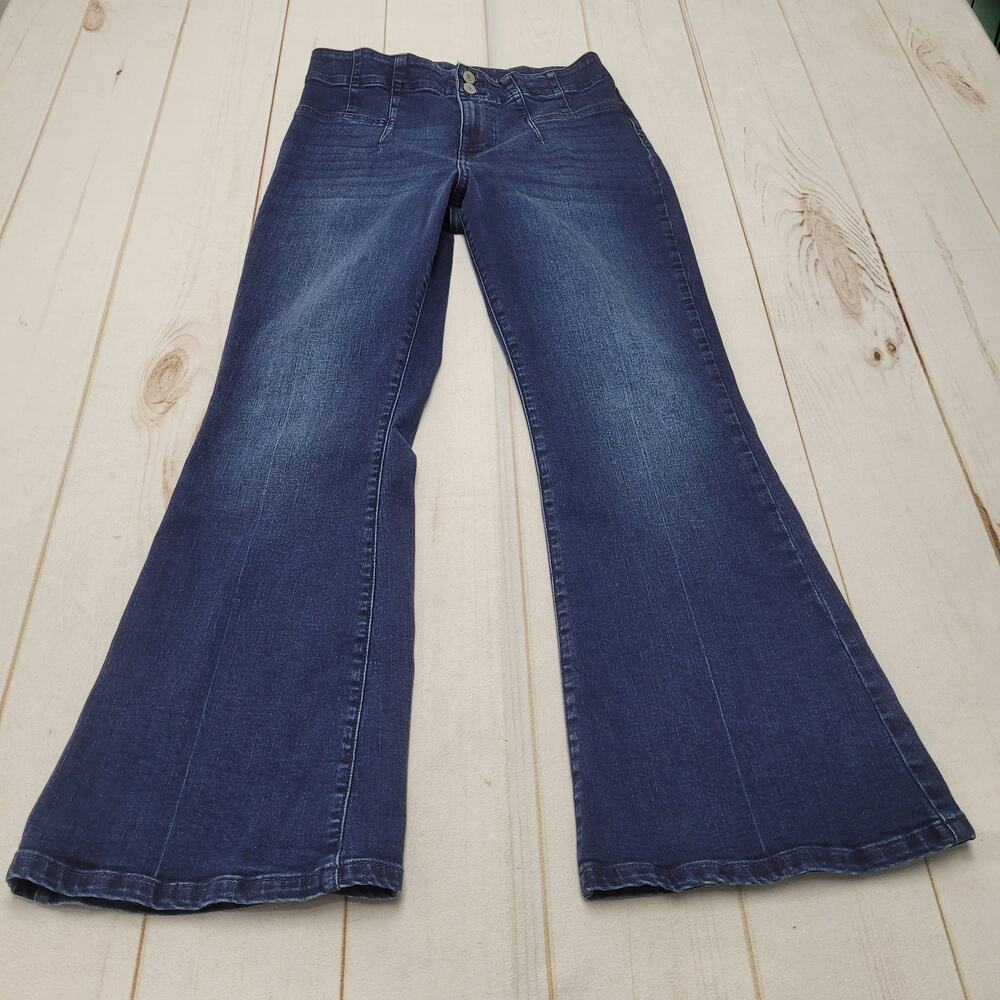 Lucky Brand high rise Stevie flare jeans dark wash stretch boho western seamed